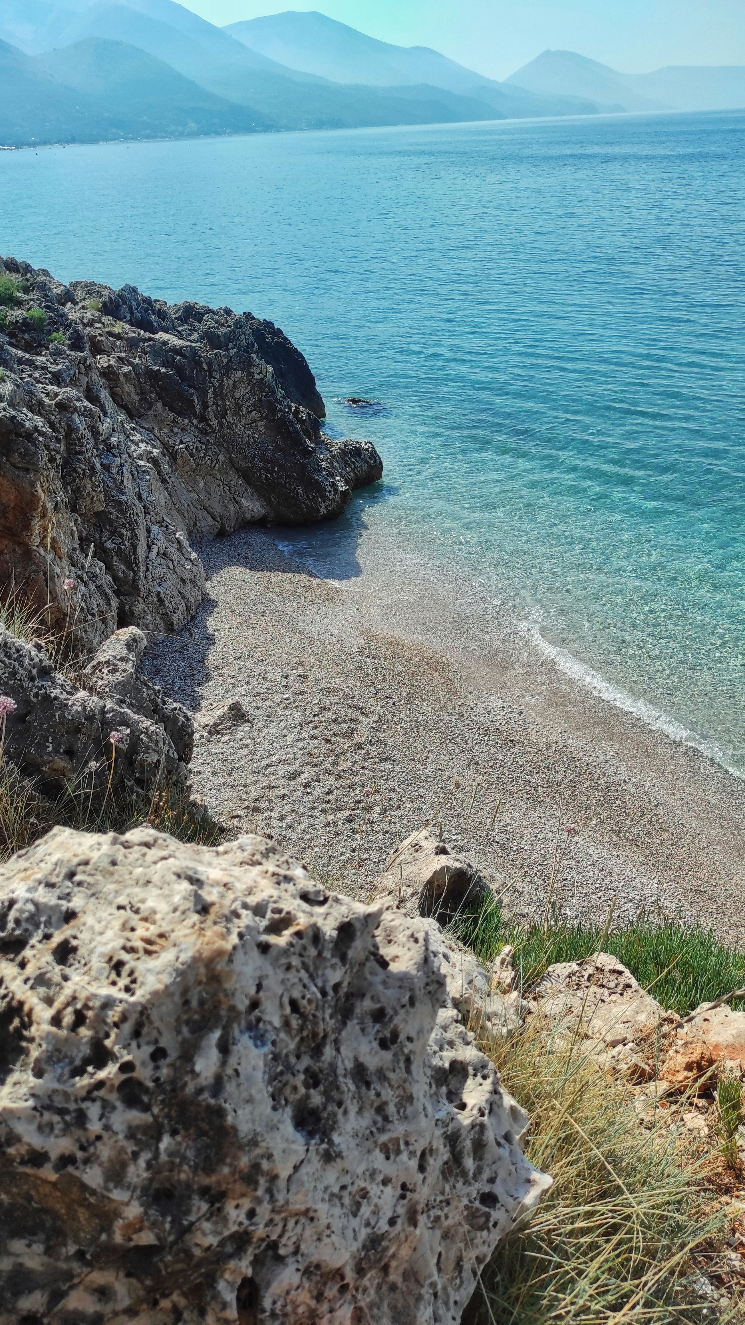 View from up above of Qeparo Beach empty